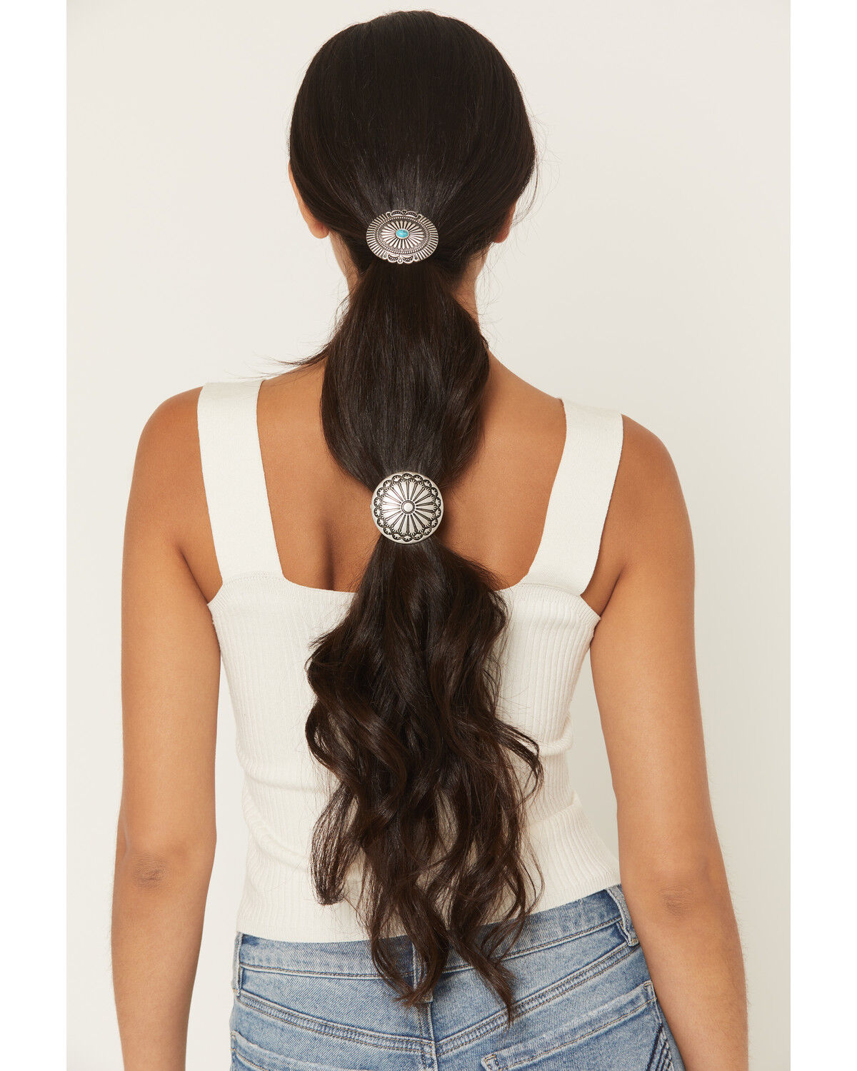 Image #1 - Idyllwind Women's Ember Concho Hair Tie Set - 2 Piece, Silver, hi-res