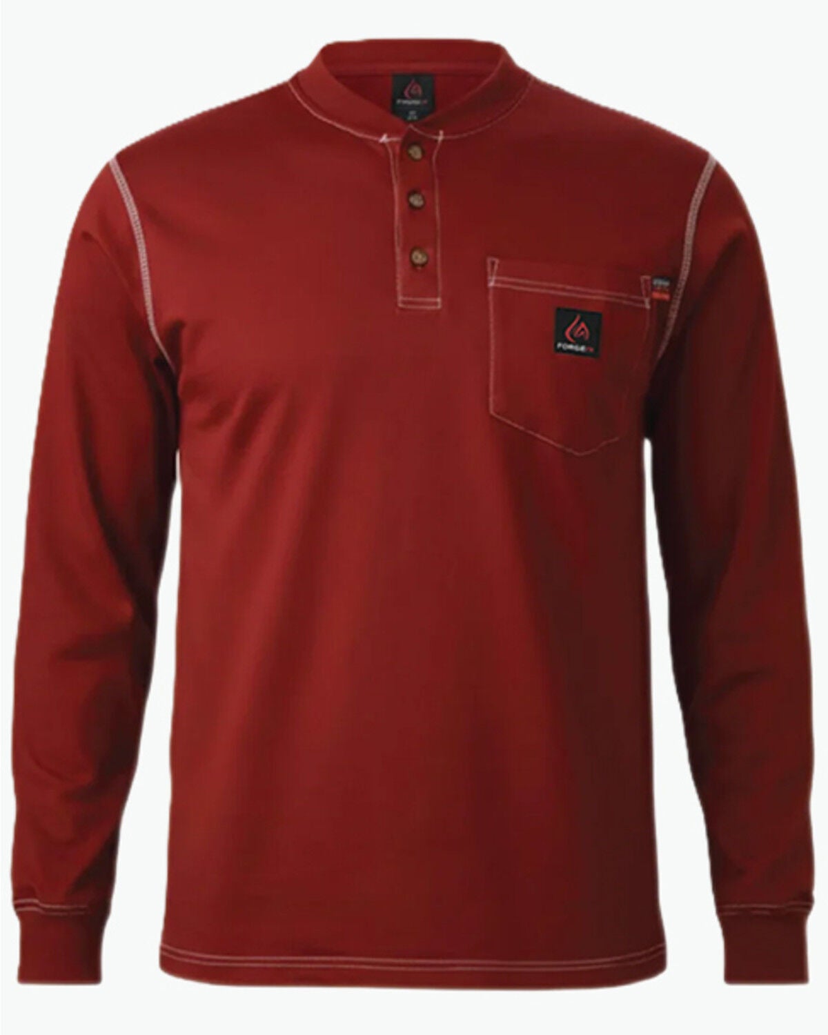 Image #1 - Forge Workwear Men's FR Lightweight Long Sleeve 1/4 Button-Down Henley Work Shirt, Burgundy, hi-res