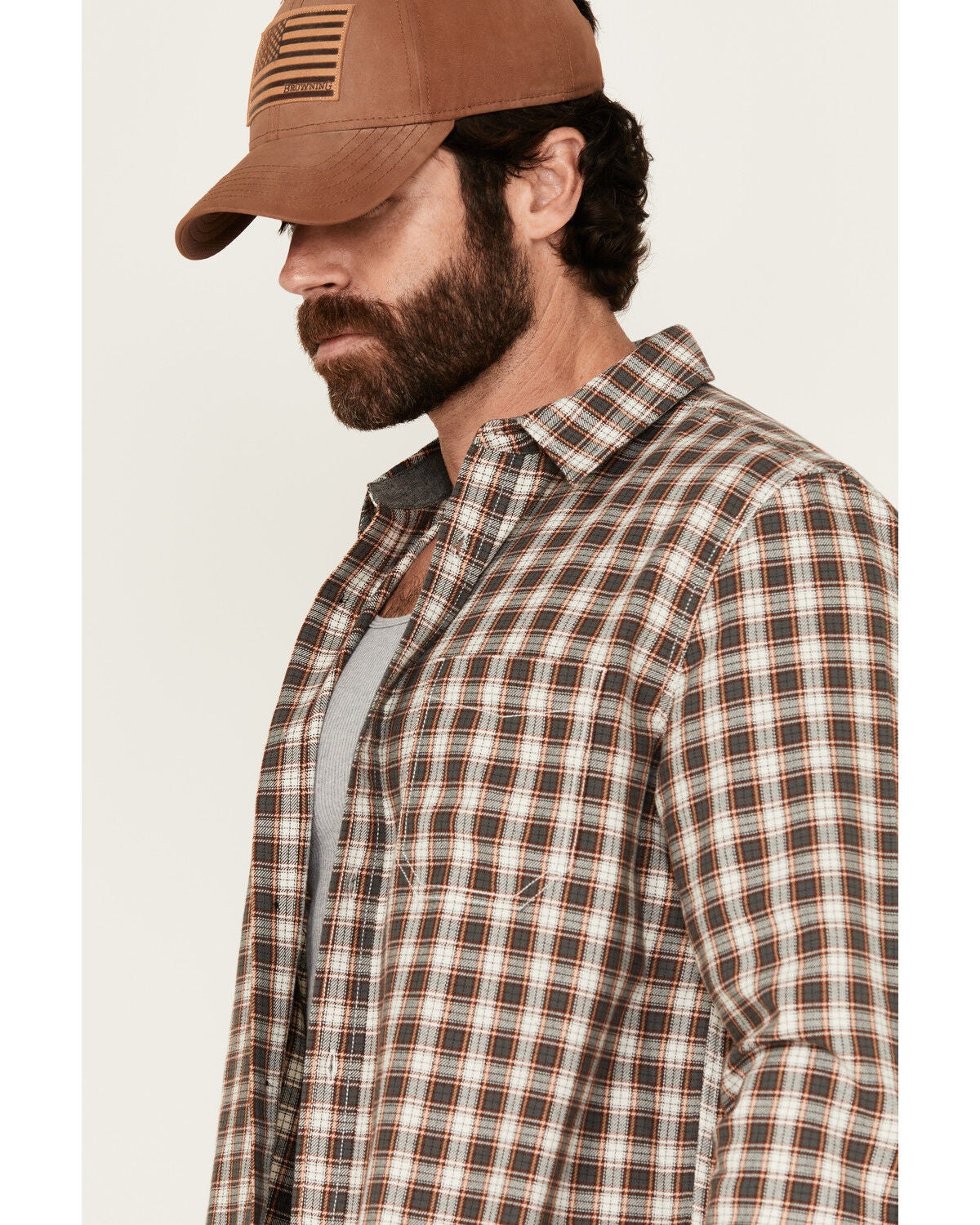 Image #2 - Brothers and Sons Men's Keystone Plaid Print Long Sleeve Button-Down Stretch Western Shirt, Natural, hi-res