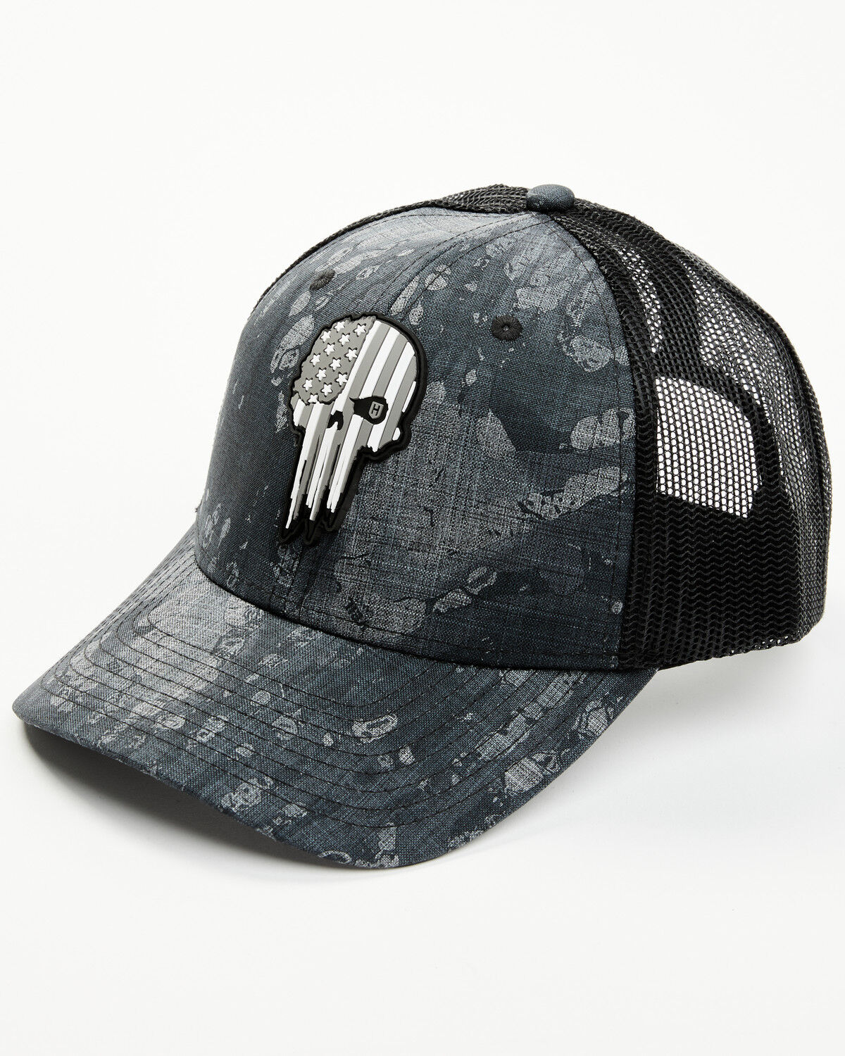 Image #1 - Howitzer Men's Star & Stripe Skull Ball Cap, Heather Grey, hi-res