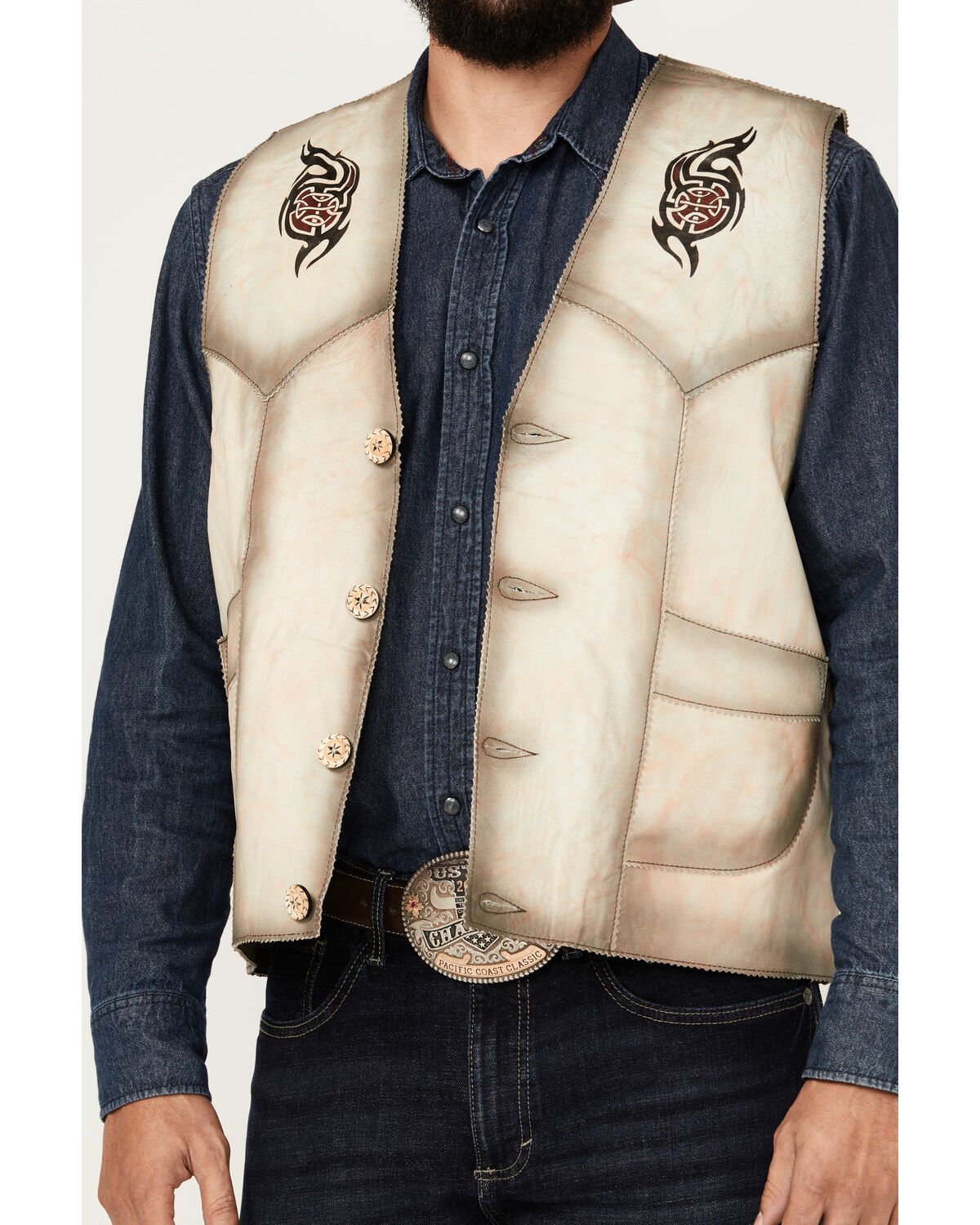 Image #3 - Kobler Leather Men's Eagle Leather Vest, Cream, hi-res