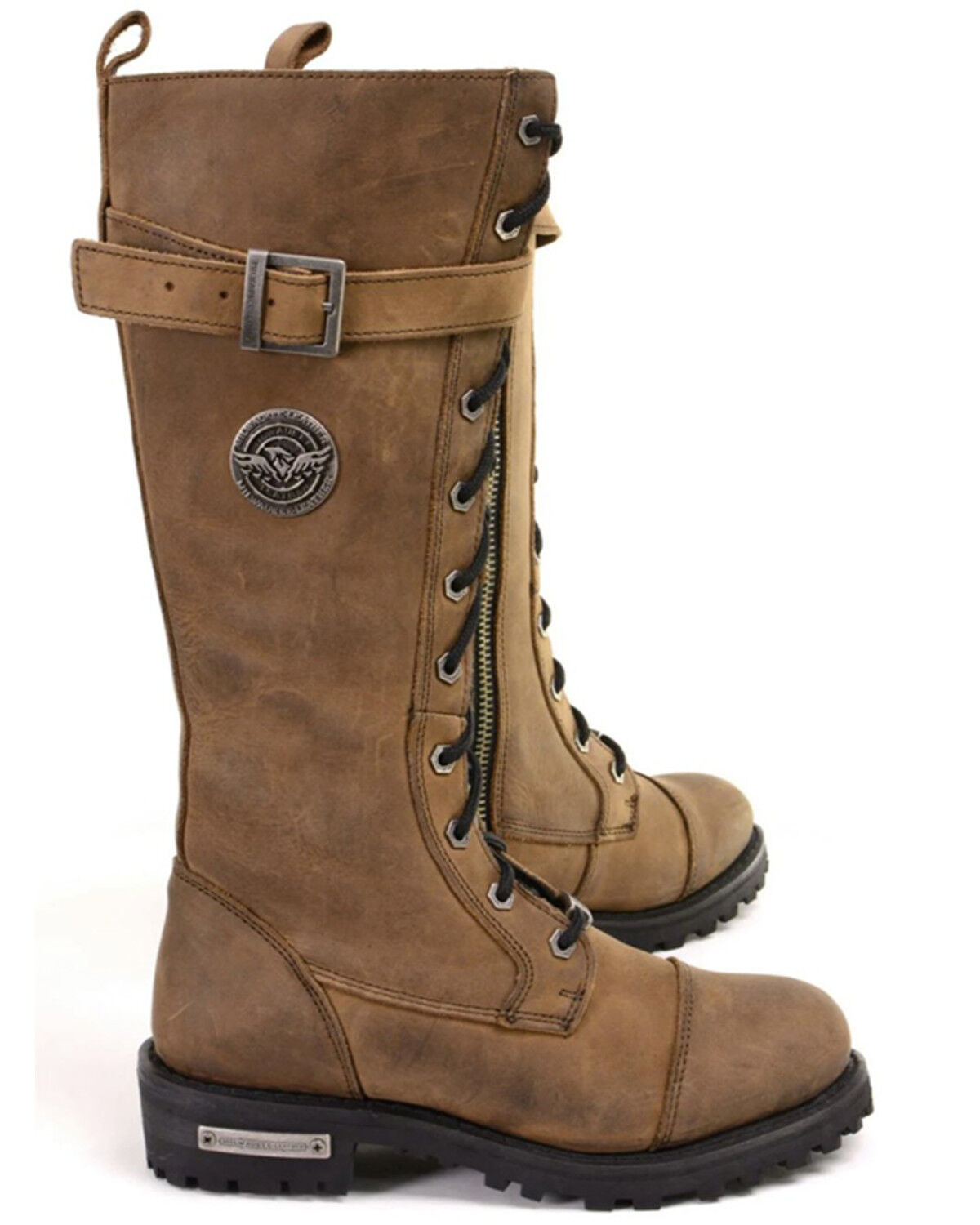 Image #2 - Milwaukee Leather Women's Tall Motorcycle Boots - Round Toe, Brown, hi-res