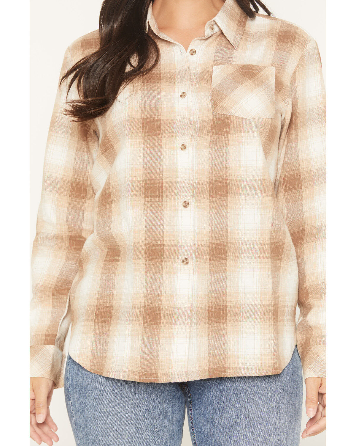 Image #3 - Shyanne Women's Vistas Plaid Print Long Sleeve Button-Down Flannel Shirt, Coffee, hi-res