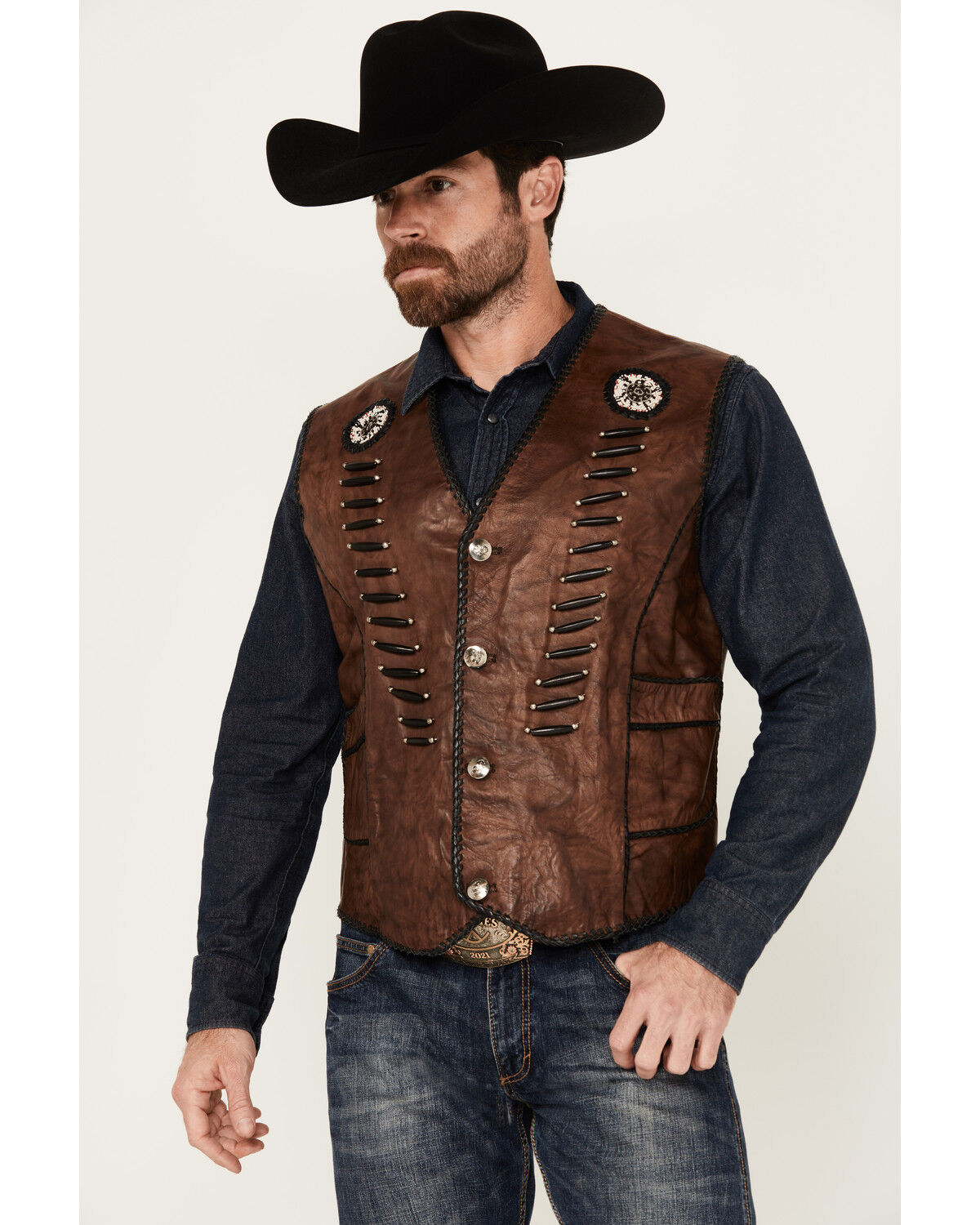 Image #1 - Kobler Leather Men's Lacing Zapata Vest, Dark Brown, hi-res