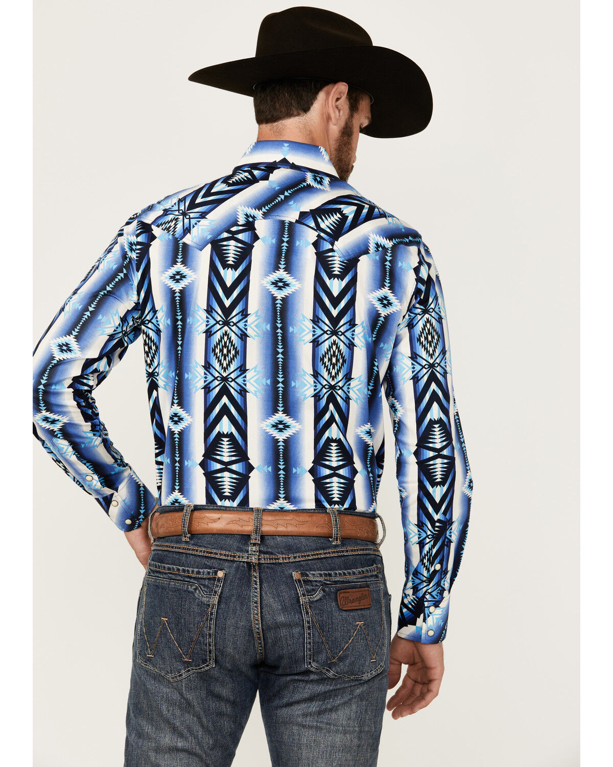 Image #4 - Rock & Roll Denim Men's Southwestern Print Long Sleeve Snap Stretch Western Shirt, Blue, hi-res