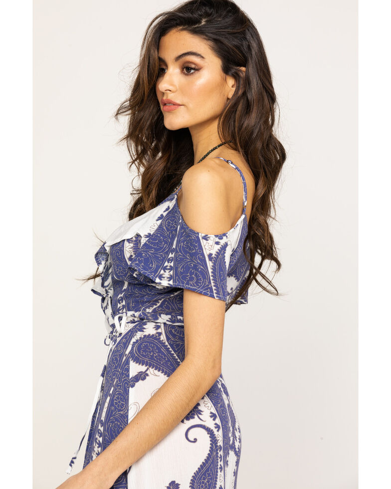 Shyanne Women S Navy Ikat Cold Shoulder Maxi Dress Sheplers