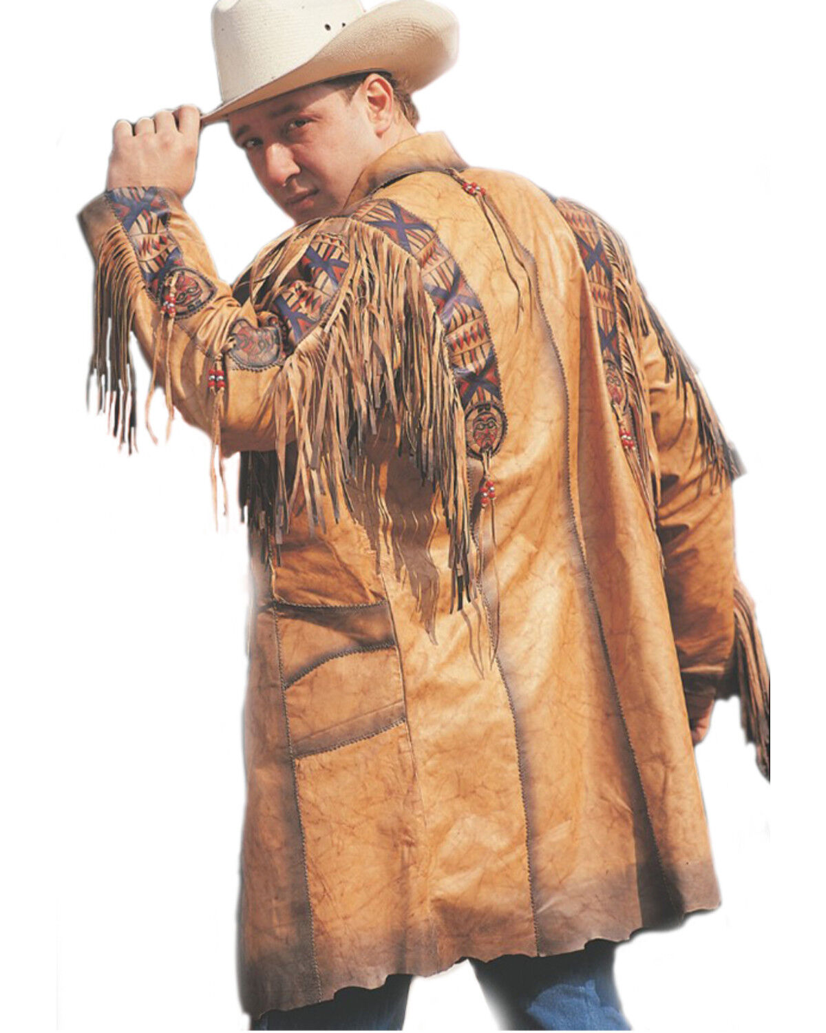Image #1 - Kobler Men's Chinle Leather Long Fringe Jacket, Cream, hi-res