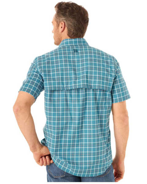 Wrangler Riggs Men's Small Plaid Vented Short Sleeve Button-Down Work Shirt , Blue, hi-res