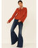 Shyanne Women's Solid Lace-Up Neck Pullover , Camel, hi-res