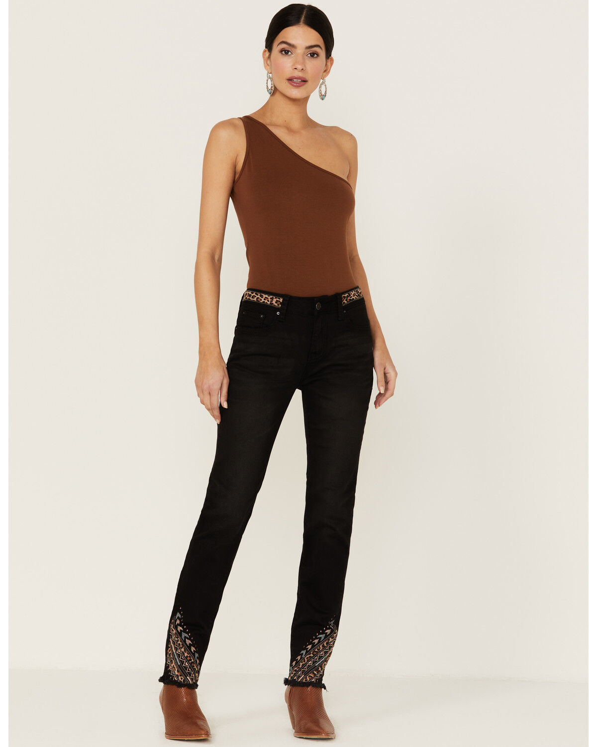 Image #1 - Grace in LA Women's Embroidered Cheetah Print Black Skinny Jeans, Blue, hi-res