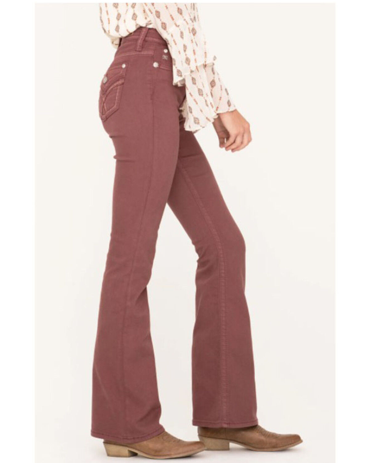 Image #3 - Miss Me Women's X-Shaped Flap Pocket High Rise Flare Jeans, Pink, hi-res