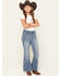 Image #1 - Wild Daisy Girls' Horseshoe Embroidered Mid Rise Flare Stretch Denim Jeans, Multi, hi-res