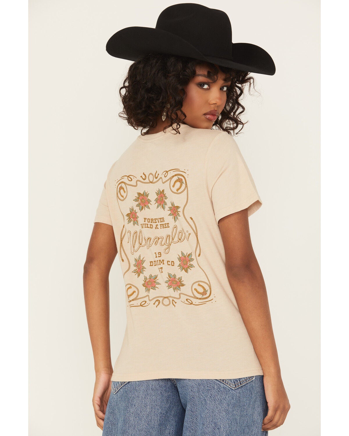 Image #1 - Wrangler Women's Logo Flower Short Sleeve Graphic Tee, Cream, hi-res