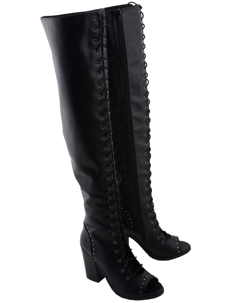Milwaukee Leather Women's Open Toe Front Knee High Boots - Round Toe ...
