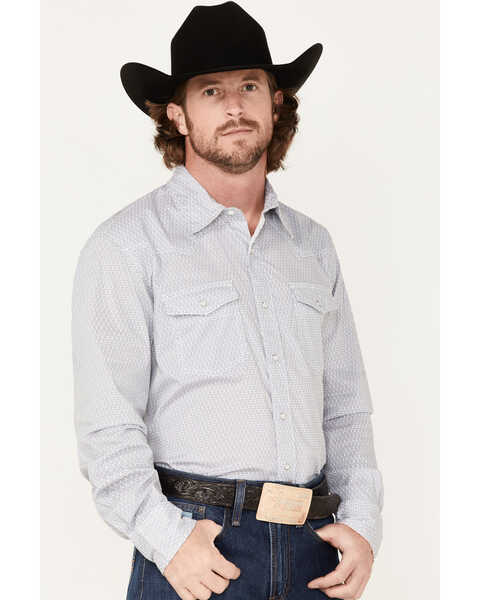 Wrangler Men's 20X Performance Geo Print Long Sleeve Western Snap Shirt, Grey, hi-res