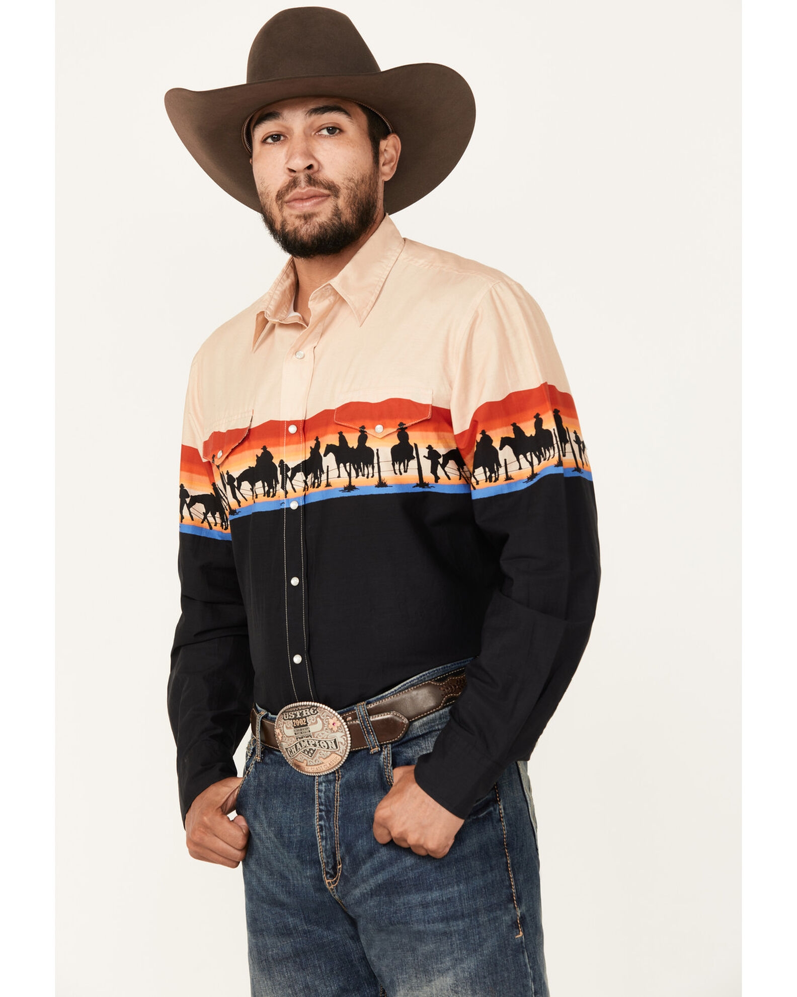 Roper Men s Vintage Cowboy Print Long Sleeve Pearl Snap Western Shirt Sheplers