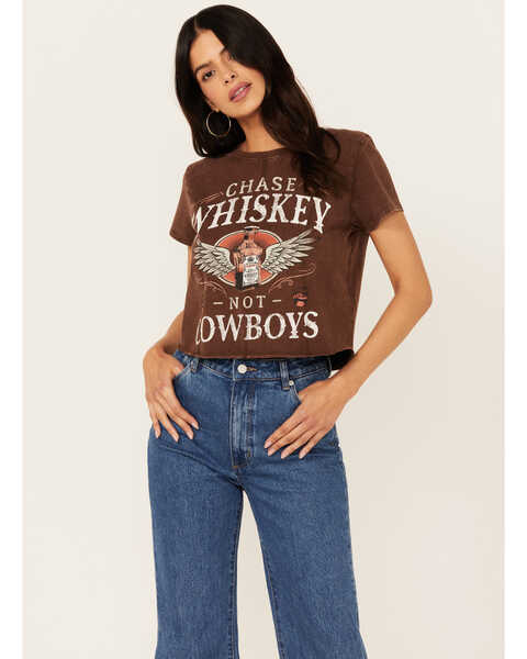 Image #1 - Shyanne Women's Chase Whiskey Not Cowboys Short Sleeve Graphic Tee , Dark Brown, hi-res