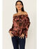 Image #2 - Shyanne Women's Burnout Satin Printed Peasant Top, Mauve, hi-res
