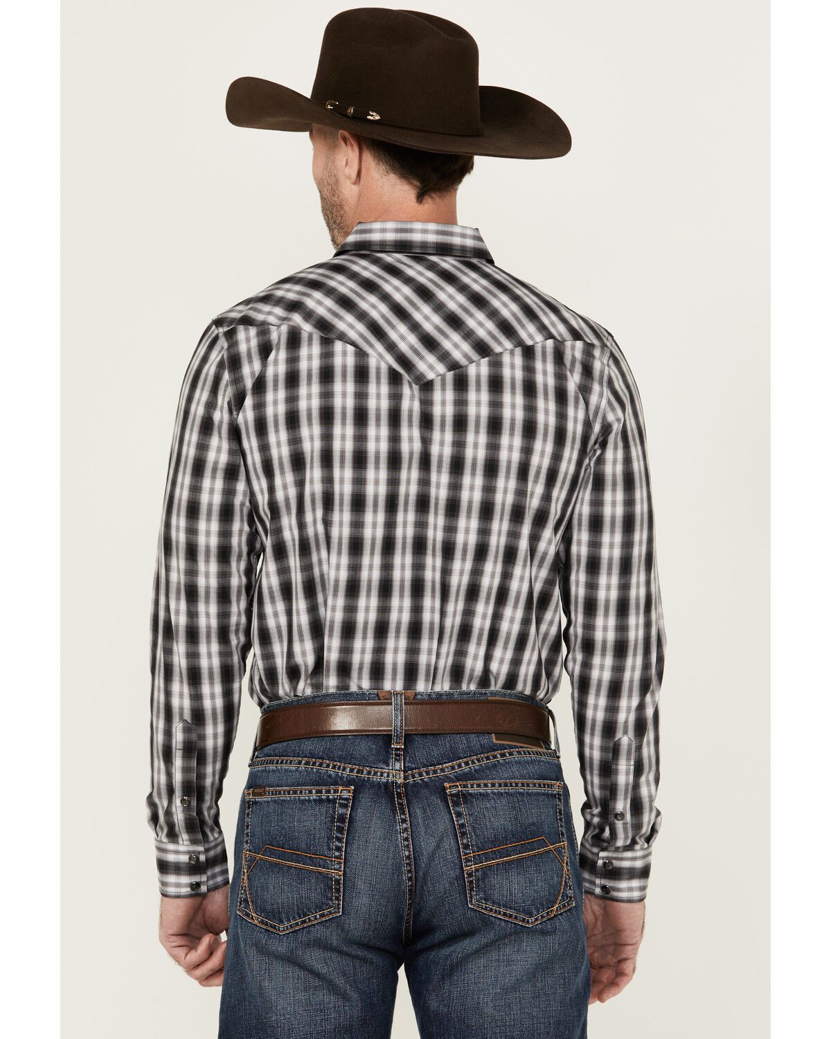 Image #4 - Gibson Men's Black Smoke Plaid Print Long Sleeve Snap Western Shirt, Black, hi-res