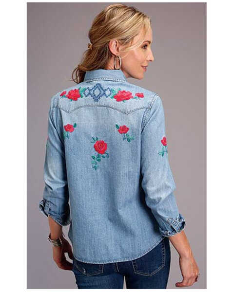Image #2 - Stetson Women's Dark Denim Embroidered Long Sleeve Snap Western Shirt , , hi-res