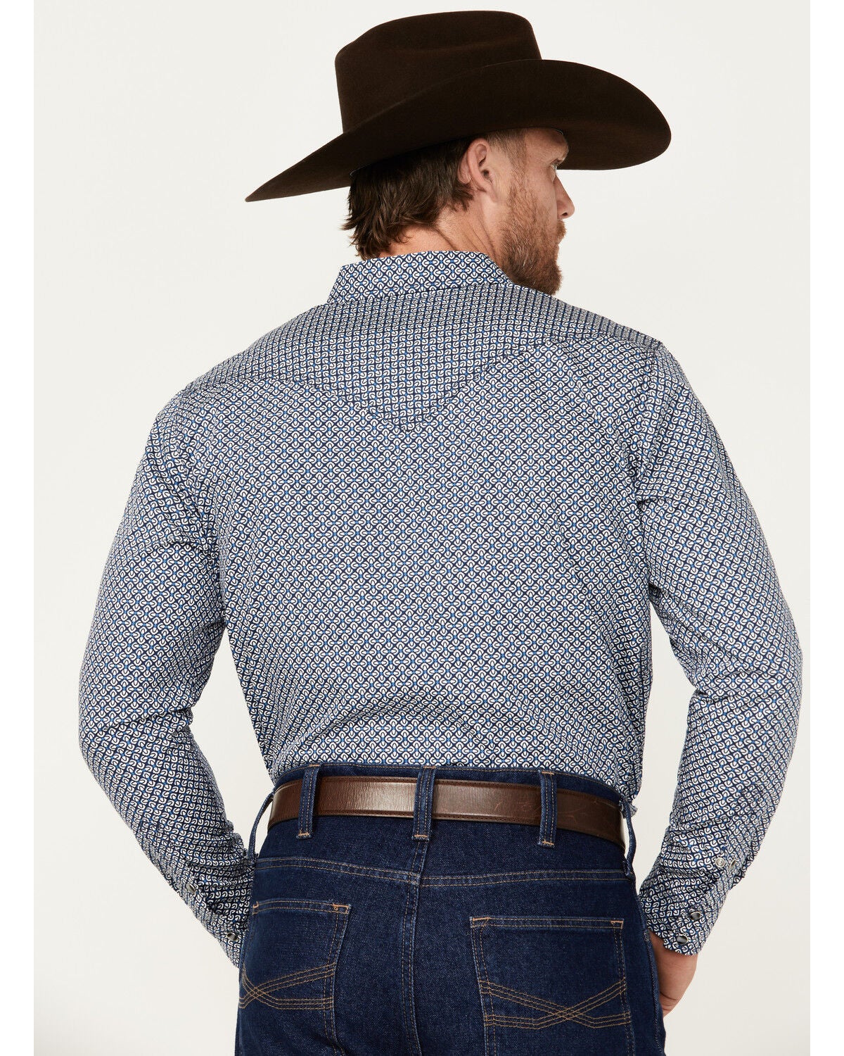 Image #4 - Cody James Men's Reride Geo Print Long Sleeve Snap Western Shirt, Navy, hi-res
