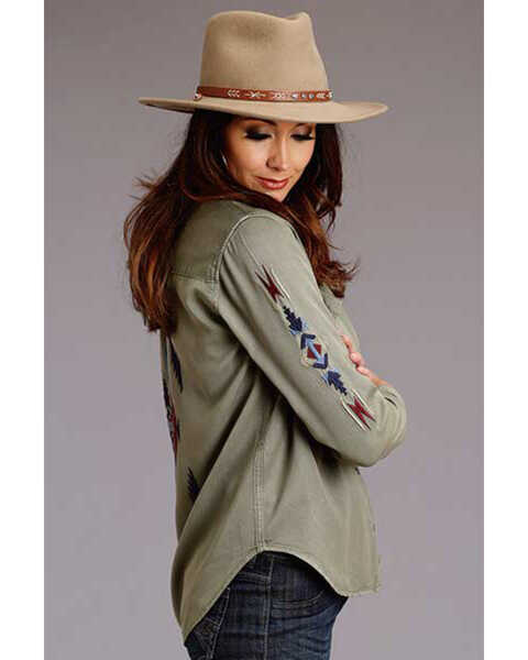 Image #1 - Stetson Women's Olive Tencel Embroidered Long Sleeve Snap Western Blouse Shirt , , hi-res
