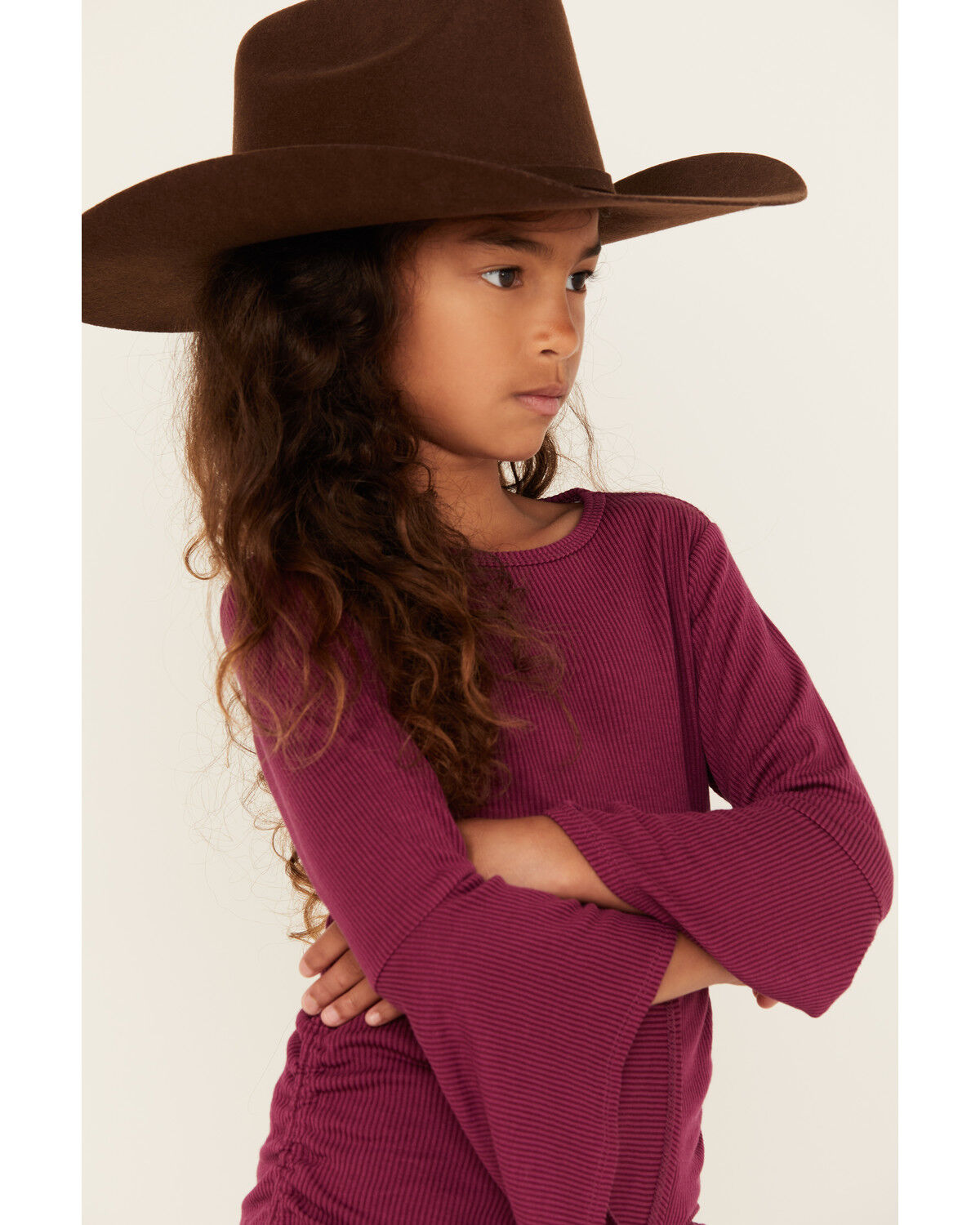 Image #2 - Shyanne Girls' Bell Sleeve Ruched Side Top, Fuchsia, hi-res