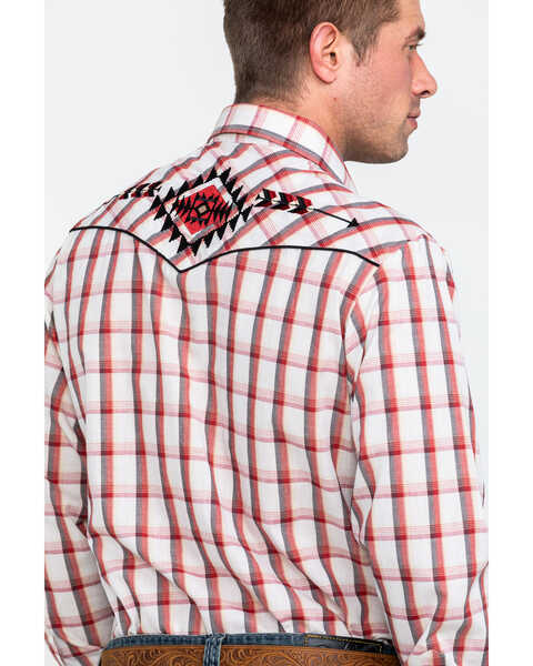 Image #2 - Roper Men's Large Fancy Plaid Long Sleeve Western Shirt , Red, hi-res