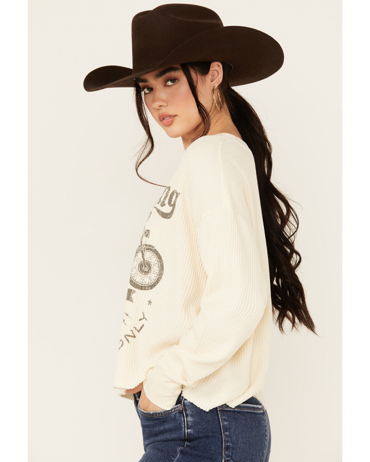 Image #2 - Cleo + Wolf Women's Caden Long Sleeve Waffle Knit Graphic Shirt, Oatmeal, hi-res