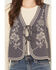 Image #3 - Easel Women's Floral Embroidered Tie-Front Vest, Navy, hi-res