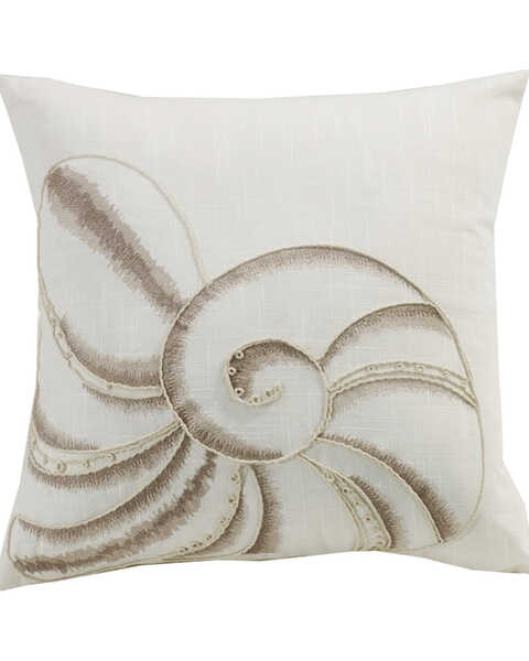 Image #1 - HiEnd Accents Newport Seashell Embroidery Pillow, Cream, hi-res