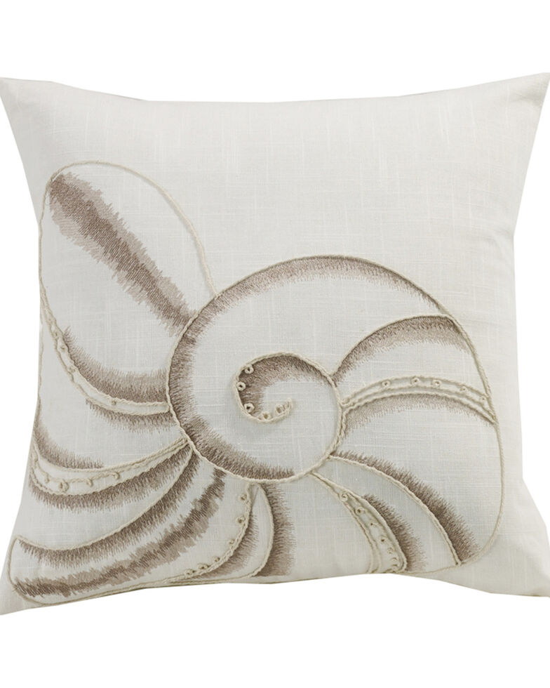 HiEnd Accents Newport Seashell Embroidery Pillow, Cream, hi-res