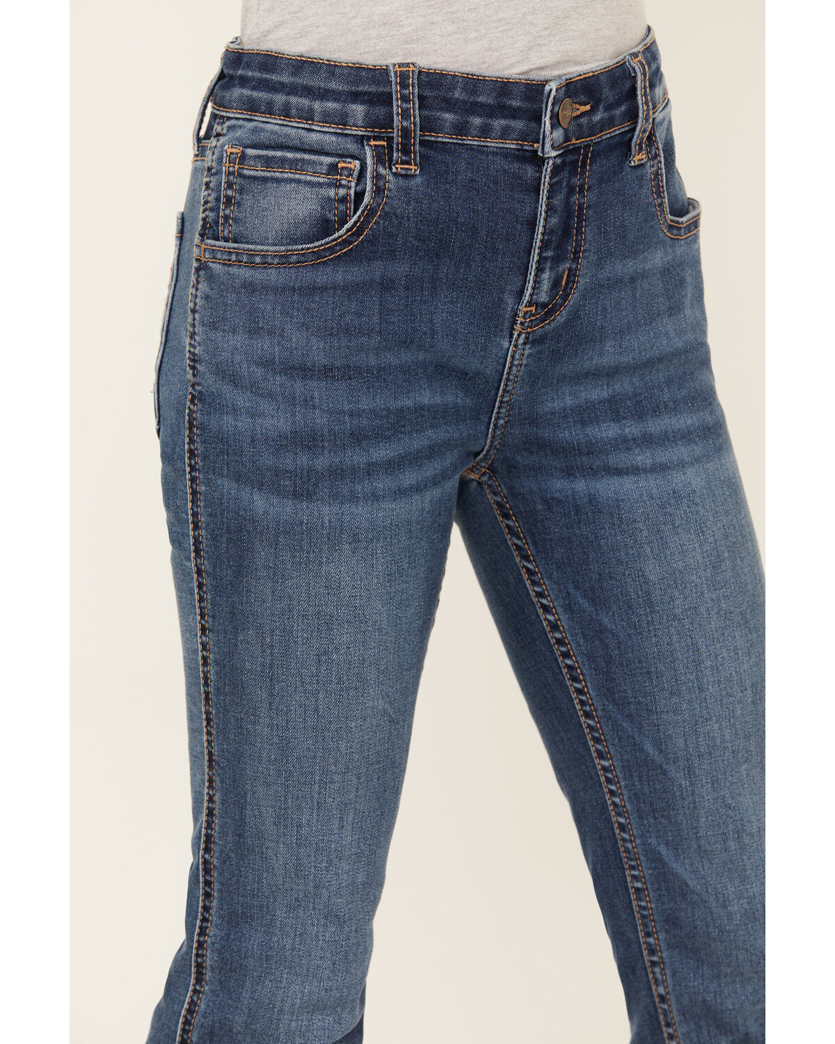 Image #4 - Shyanne Girls' Maren Medium Wash Embroidered Pocket Bootcut Comfort Stretch Denim Jeans, Medium Wash, hi-res