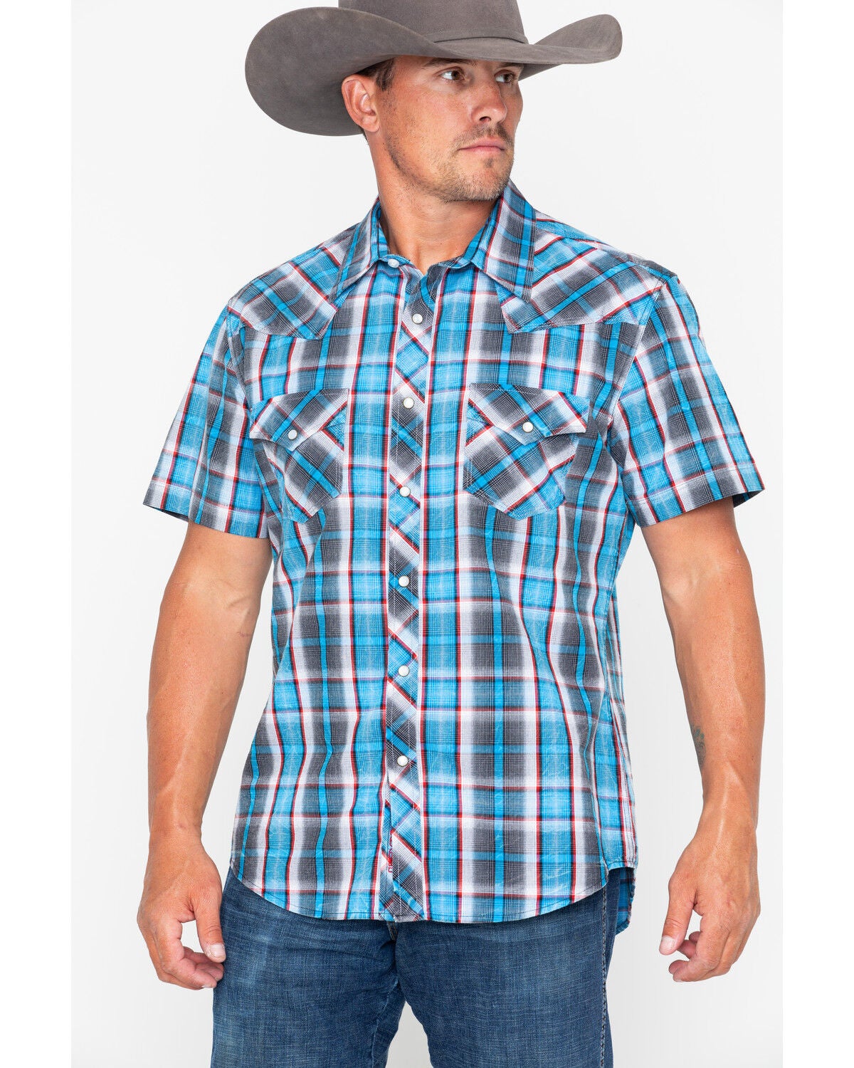 Image #5 - Rock & Roll Denim Men's Crinkle Plaid Print Snap Short Sleeve Western Shirt, , hi-res