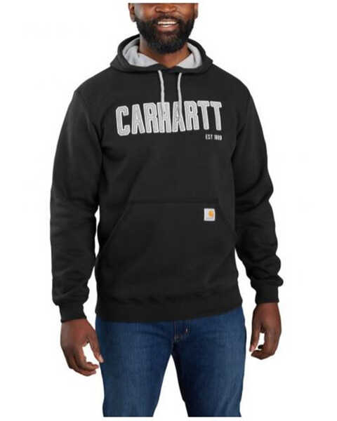 Carhartt Men's Loose Fit Midweight Felt Logo Graphic Hooded Sweatshirt , Black, hi-res