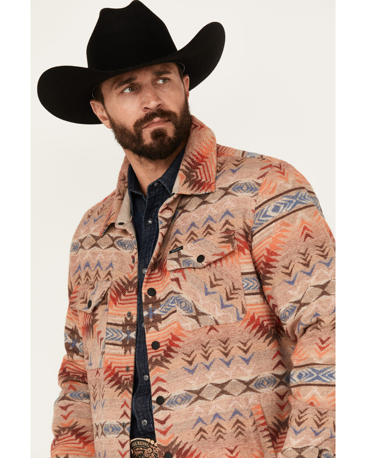 Image #2 - Rock & Roll Denim Men's Southwestern Snap Shirt Jacket, Tan, hi-res