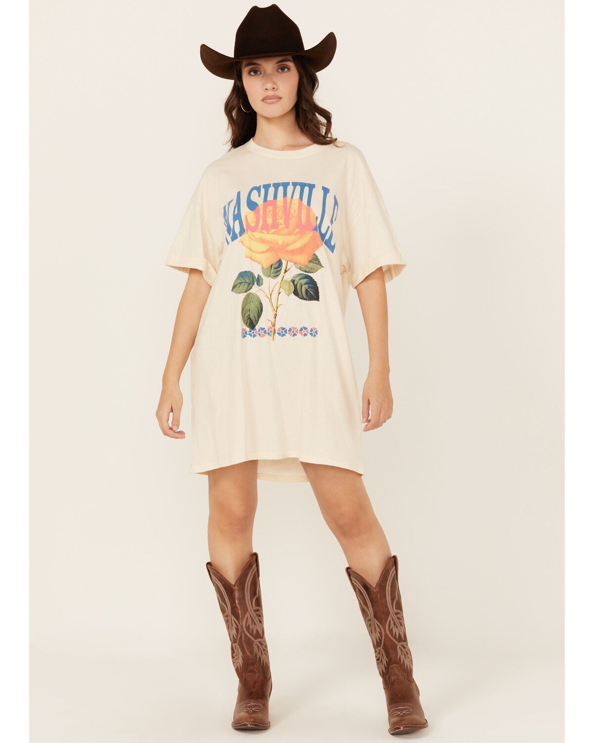 Image #1 - Girl Dangerous Women's Nashville Rose T-Shirt Mini Dress, Natural, hi-res