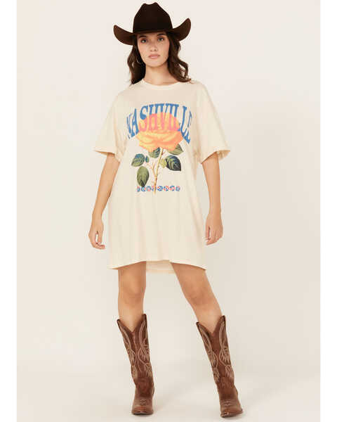 Image #1 - Girl Dangerous Women's Nashville Rose T-Shirt Dress , Natural, hi-res