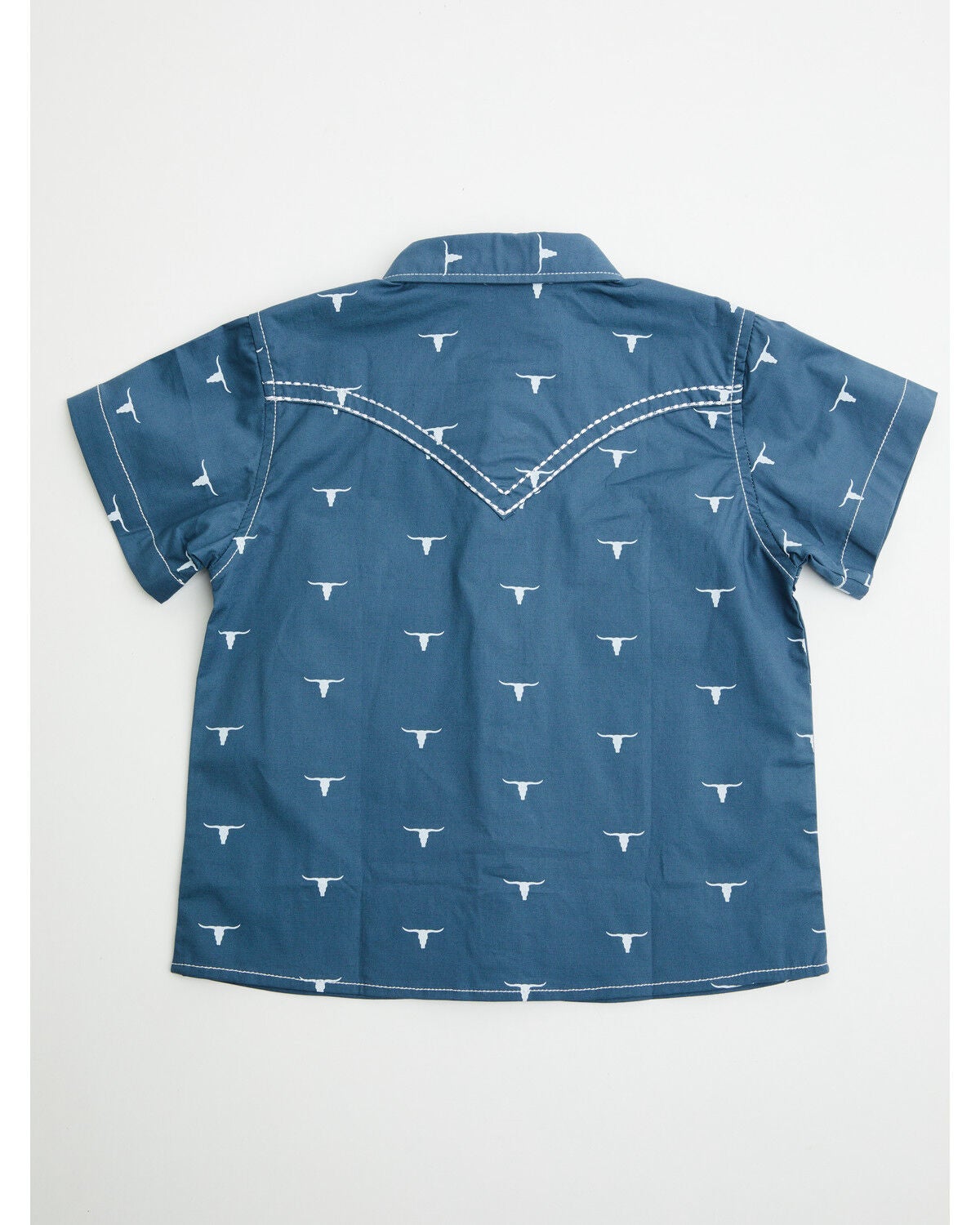 Image #3 - Cowboy Hardware Toddler Boys' Scattered Skull Short Sleeve Pearl Snap Western Shirt, Blue, hi-res