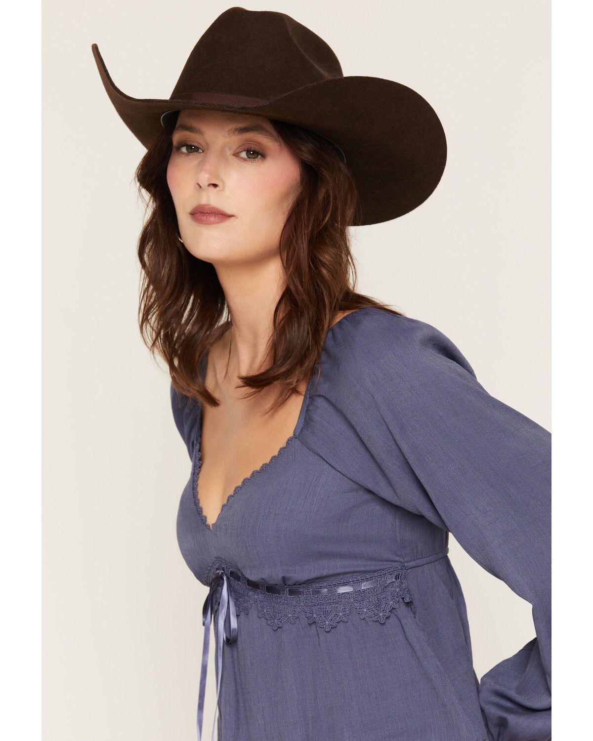 Image #2 - Ash & Violet Women's Solid Long Sleeve Shirt, Navy, hi-res