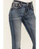 Image #4 - Miss Me Women's Dark Wash Mid Rise Floral Pocket Slim Bootcut Stretch Denim Jeans, Dark Wash, hi-res