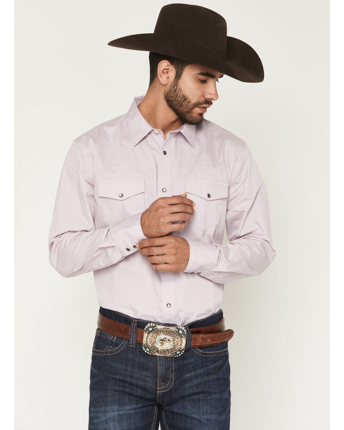 Gibson Trading Co Men's Solid Long Sleeve Snap Western Shirt - Tall, Lavender, hi-res