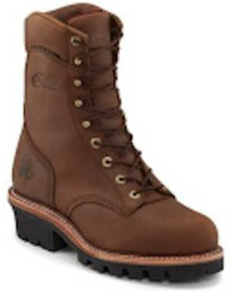 Chippewa Men's Lace-Up Waterproof Steel Logger Work Boots - Round Toe , Brown, hi-res