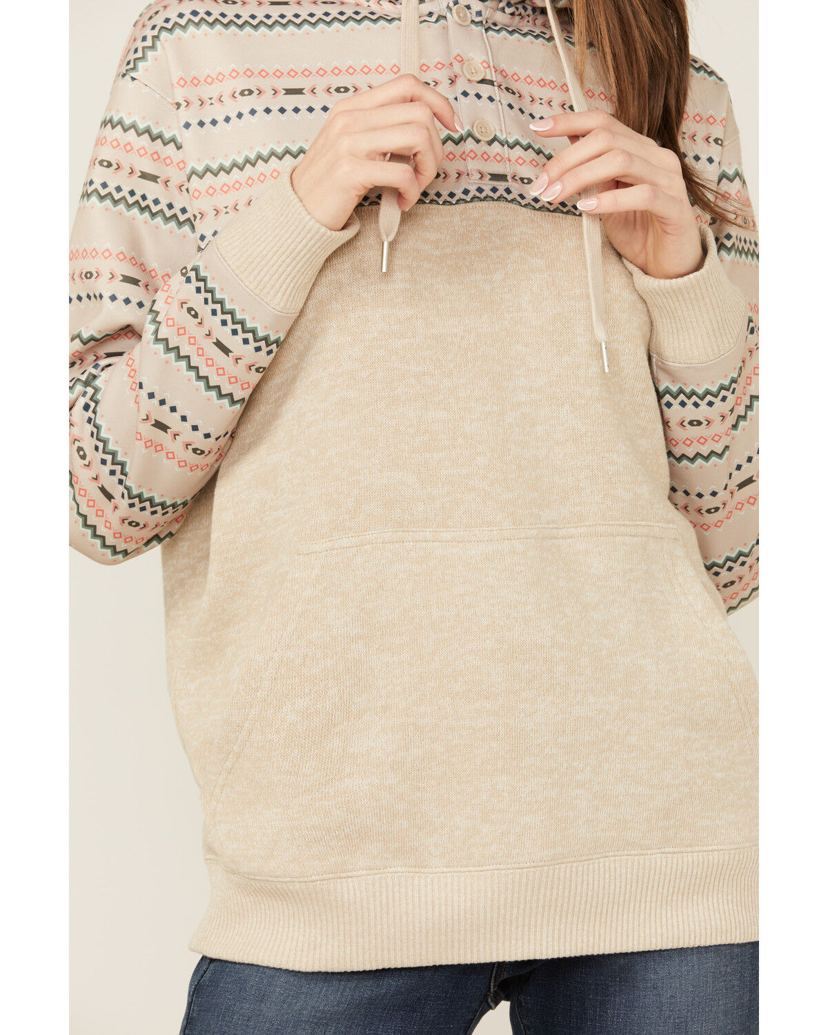 Image #3 - Hooey Women's Striped Trim Hooded Pullover, Cream, hi-res