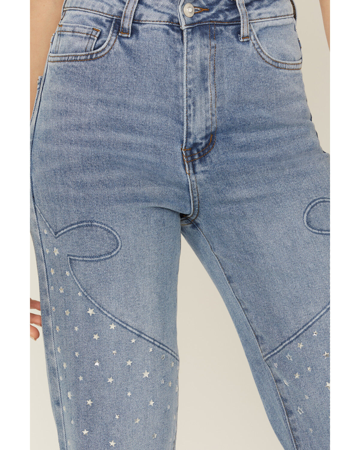 Image #2 - Vibrant Denim Women's Medium Wash High Rise Wide Leg Embellished Denim Jeans, Medium Wash, hi-res