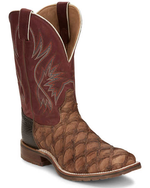 Image #1 - Tony Lama Men's Prescott Exotic Pirarucu Western Boots - Broad Square Toe, Chocolate, hi-res