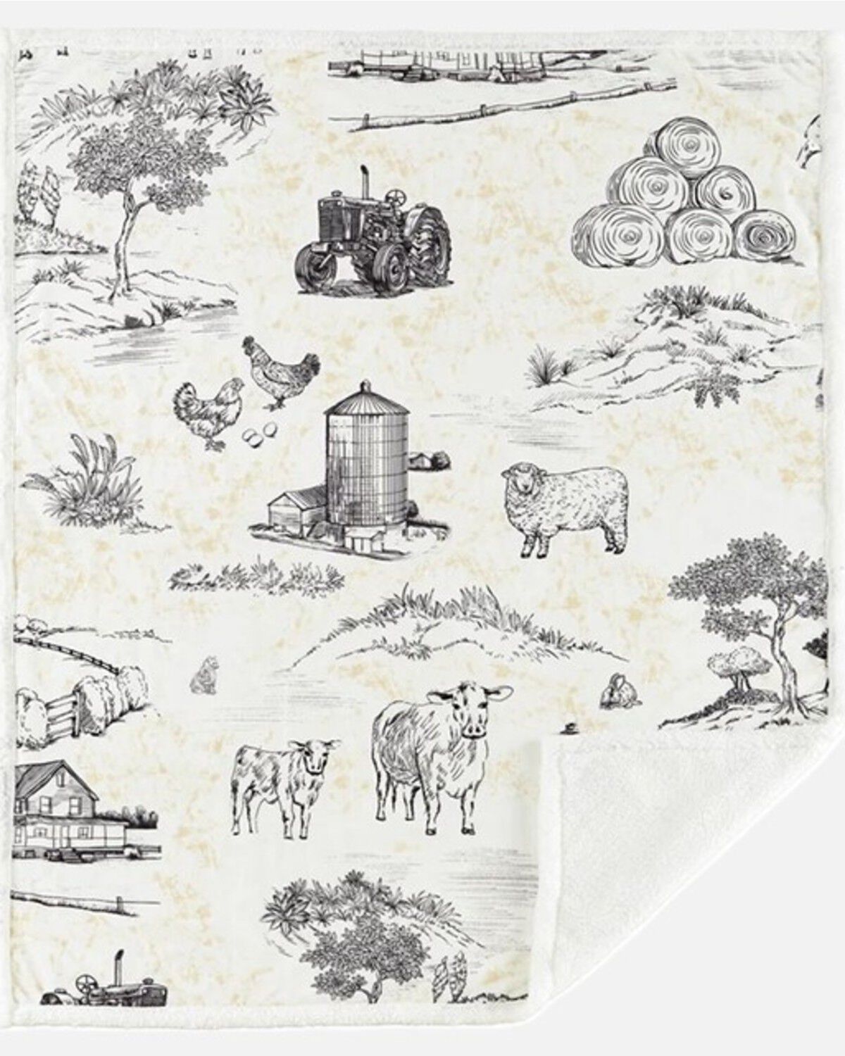 HiEnd Accents Farm Life Campfire Sherpa Throw Blanket, White, hi-res