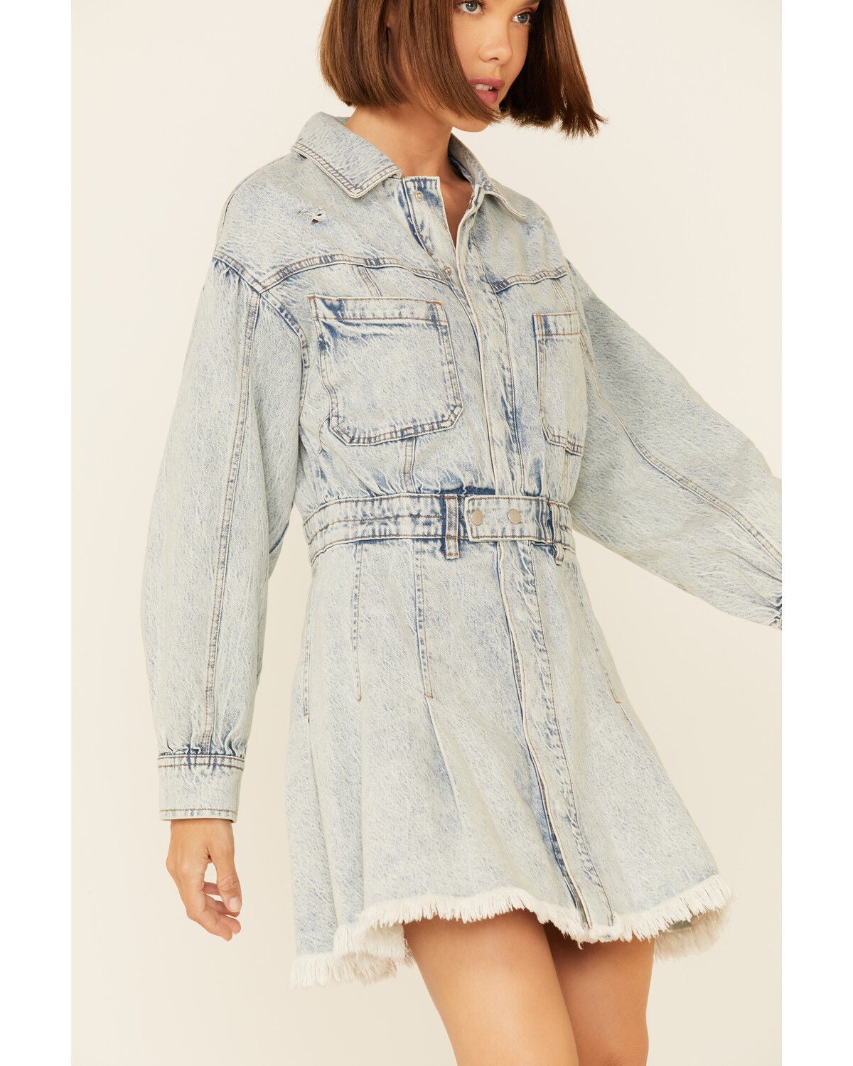 Forever 21 Women's Pintucked Denim Mini Shirt Dress in Medium Denim Large | F21