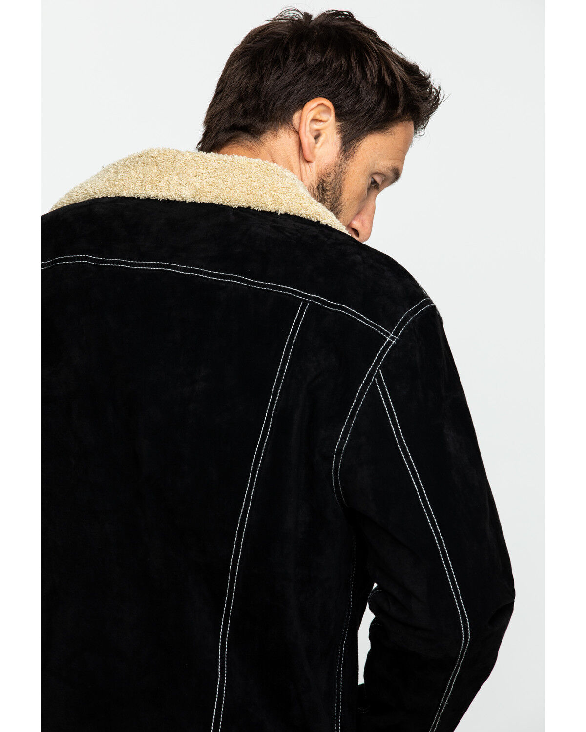 Image #5 - Scully Men's Boar Suede Southwestern Yolk Jean Jacket, Black, hi-res