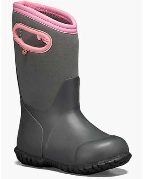 Bogs Girls' York Solid Rain Boots - Round Toe, Grey, hi-res